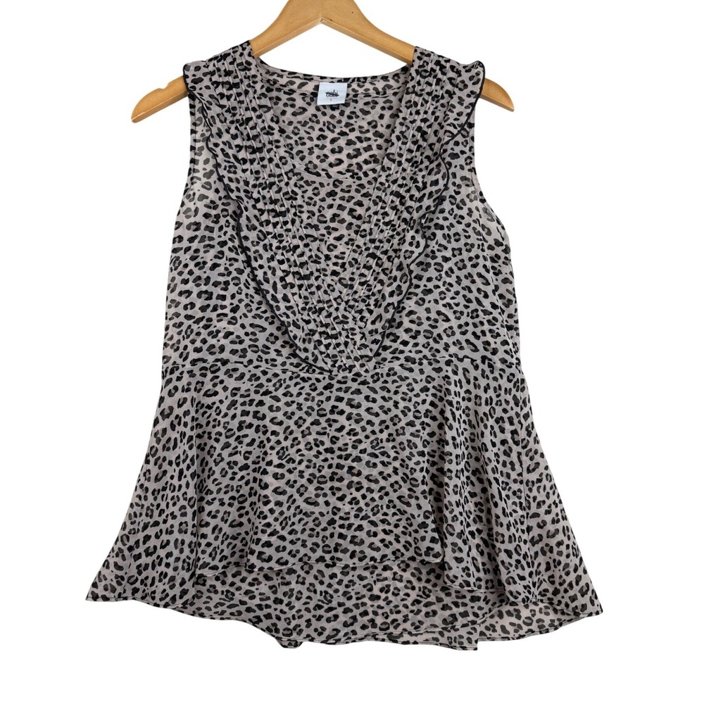 Cabi Leopard Print Two Piece Flutter Sleeveless Blouse size Small Cream/Black